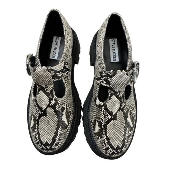 NWOB Steve Madden Kamlee Lug Sole Mary Jane In Snakeskin Print Size 7 - Picture 2 of 5